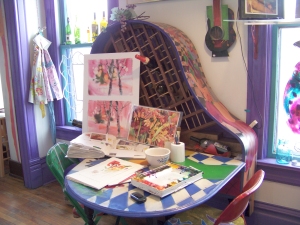 Piano repurposed as a work table Piano repurposed as a work table