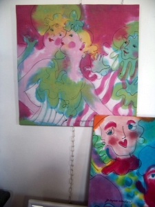 Painted fabric wall hangings by Jo Myers-Walker