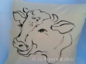 Bossy the Cow pillow by Jo Myers-Walker