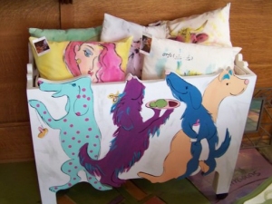 Bassinet with dogs painted by Jo Myers-Walker