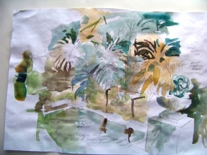 Working with painting water, at the fountain area in the Reiman conservatory