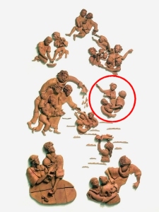 Terra cotta Story Wall showing location of repair