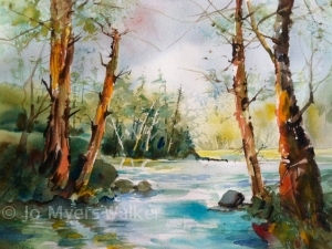 Finished watercolor painting of Iowa River scene by Jo Myers-Walker