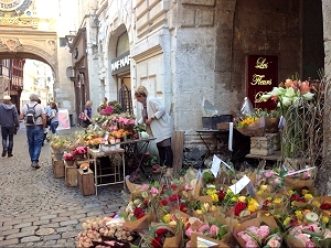 Fleuriste dans la rue du Gros-Horloge, Rouen