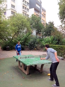 Outdoor ping pong in a Rouen park