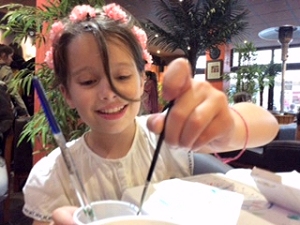 Zoe adds to the Rouen sketchbook