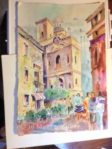 Side street in Rouen painted by Jo Myers-Walker