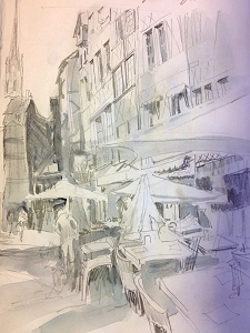 Value study drawing of Rue Martainville, Rouen