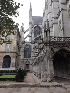 View of the medieval Gothic Church of St. Ouen in Rouen