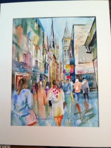 Walking Home in Rouen, watercolor painting by Jo Myers-Walker
