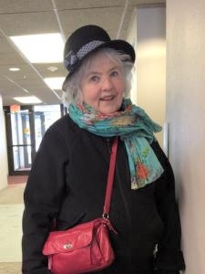 Jo Myers-Walker modeling hat from Rouen millinery