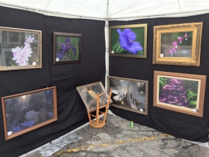 Photography by Rich Clewell displayed on mesh panels inside tent