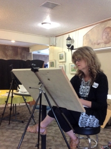 Artist at work during life drawing workshop at Summerset Winery, July 2015