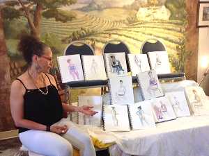 A life drawing model with paintings from workshop at Summerset Winery, July 2015
