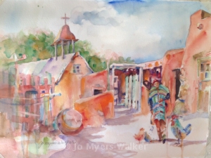 Second watercolor painting of El Rancho de las Golondrinas by Jo Myers-Walker