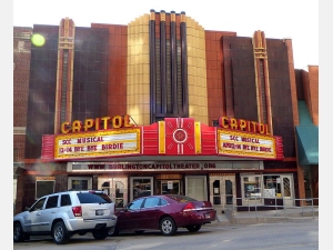 Photo of art deco style Capitol Theater in downtown Burlington, Iowa