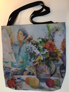 Fabric tote bag digitally printed with image of Painting Class watercolor painting  by Jo Myers-Walker