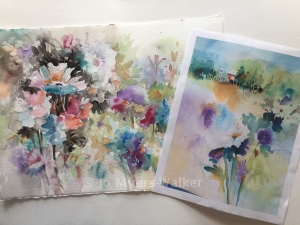 Watercolor images inspired by arrangements of spring flowers