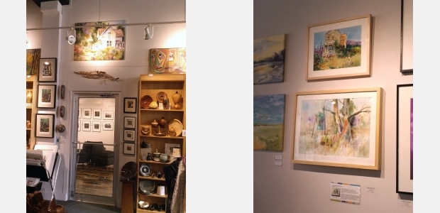 Works by artist Jo Myers-Walker shown on display at the Octagon Gallery shop in downtown Ames, Iowa