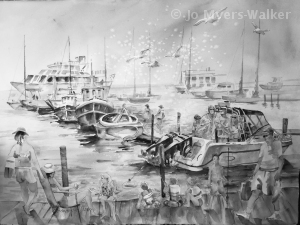 Value study of a dock scene by artist Jo Myers-Walker