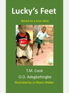 Cover of the book "Lucky's Feet" with photos of a young boy whose clubfoot condition was treated using the Ponseti method