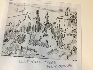 Pencil sketch of Italian countryside by artist Jo Myers-Walker