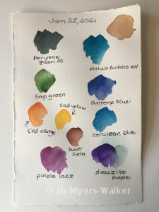 Colors labelled in preparation for watercolor painting