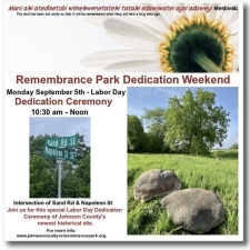 Flyer showing a spot in the peaceful Iowa countryside with information on its dedication as a Remembrance Park