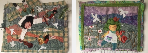 Fanciful improvisational fabric wall hangings by artist Jo Myers-Walker